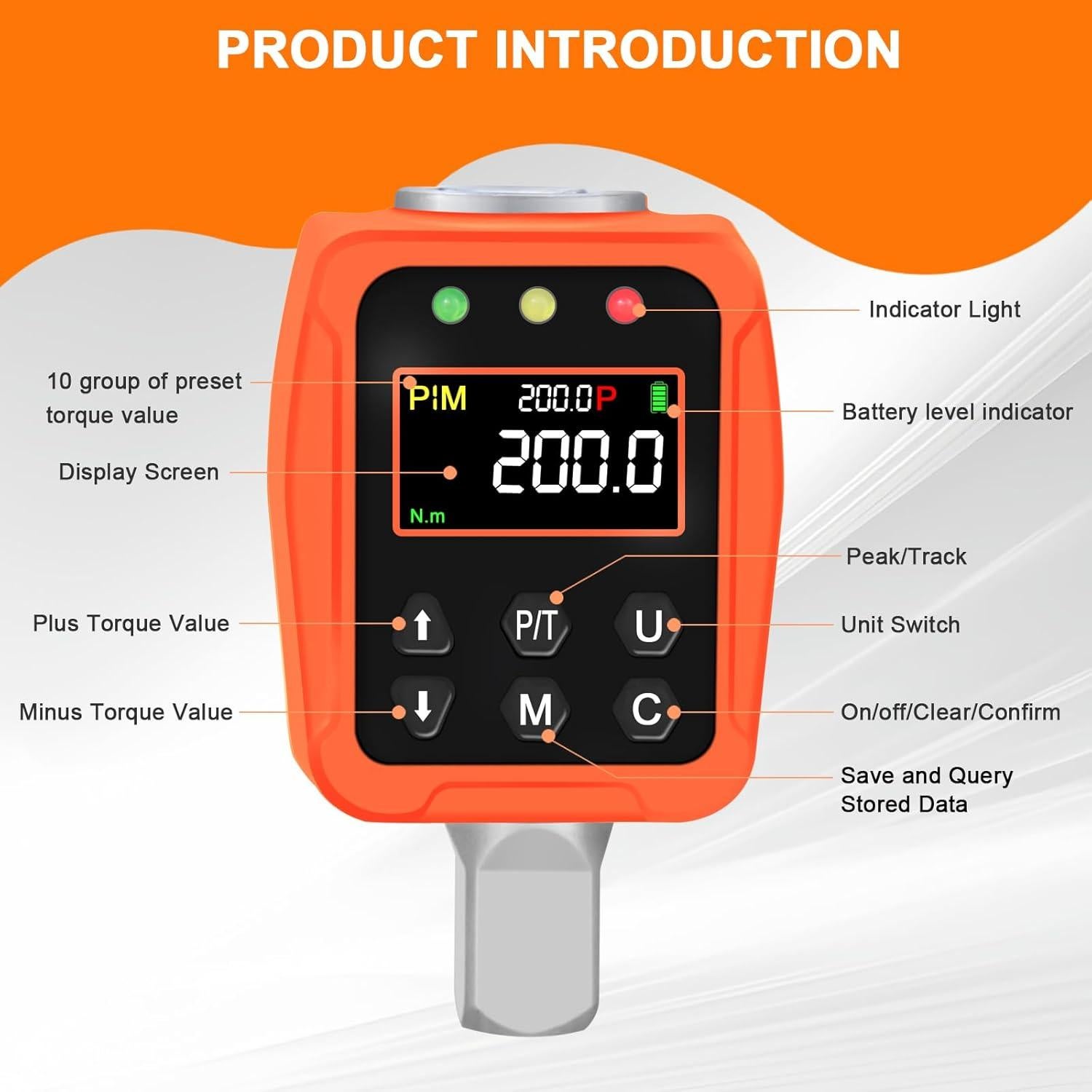 Adaptador de Par Digital ATsafepro 1/2" 10-200 Nm