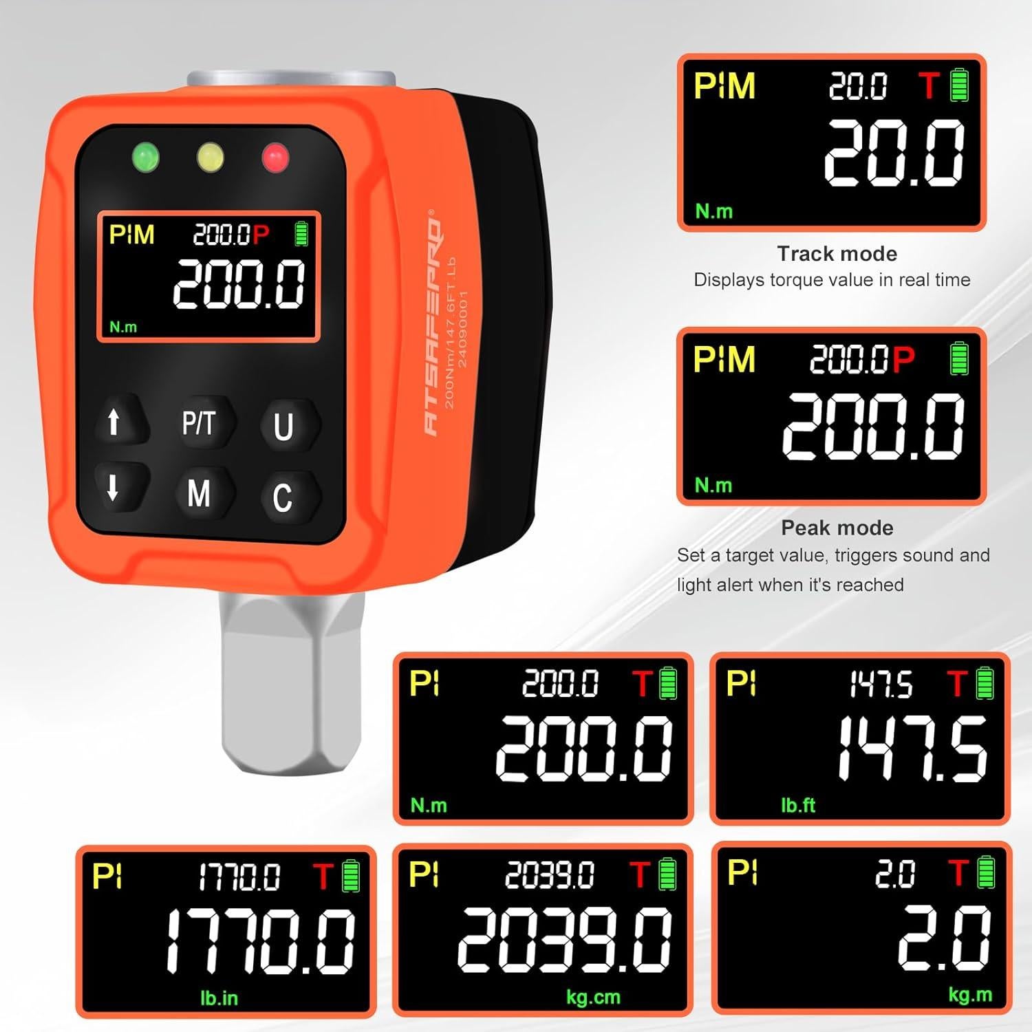 Adaptador de Par Digital ATsafepro 1/2" 10-200 Nm