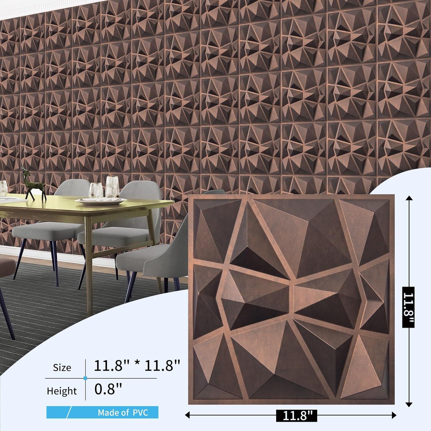 Paneles de Pared 3D Art3d Cobre Antiguo 33 Unidades 300x300mm