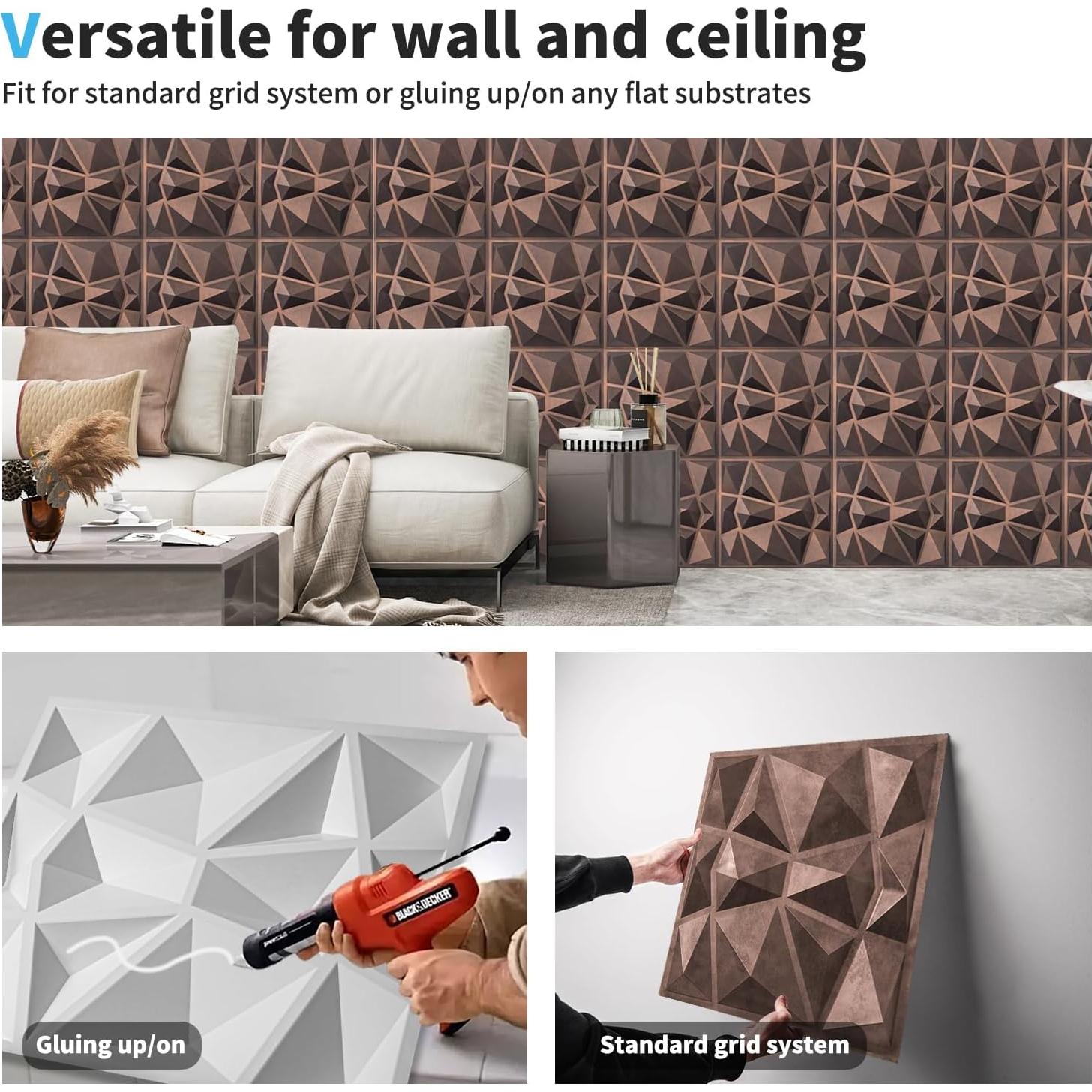 Paneles de Pared 3D Art3d Cobre Antiguo 33 Unidades 300x300mm