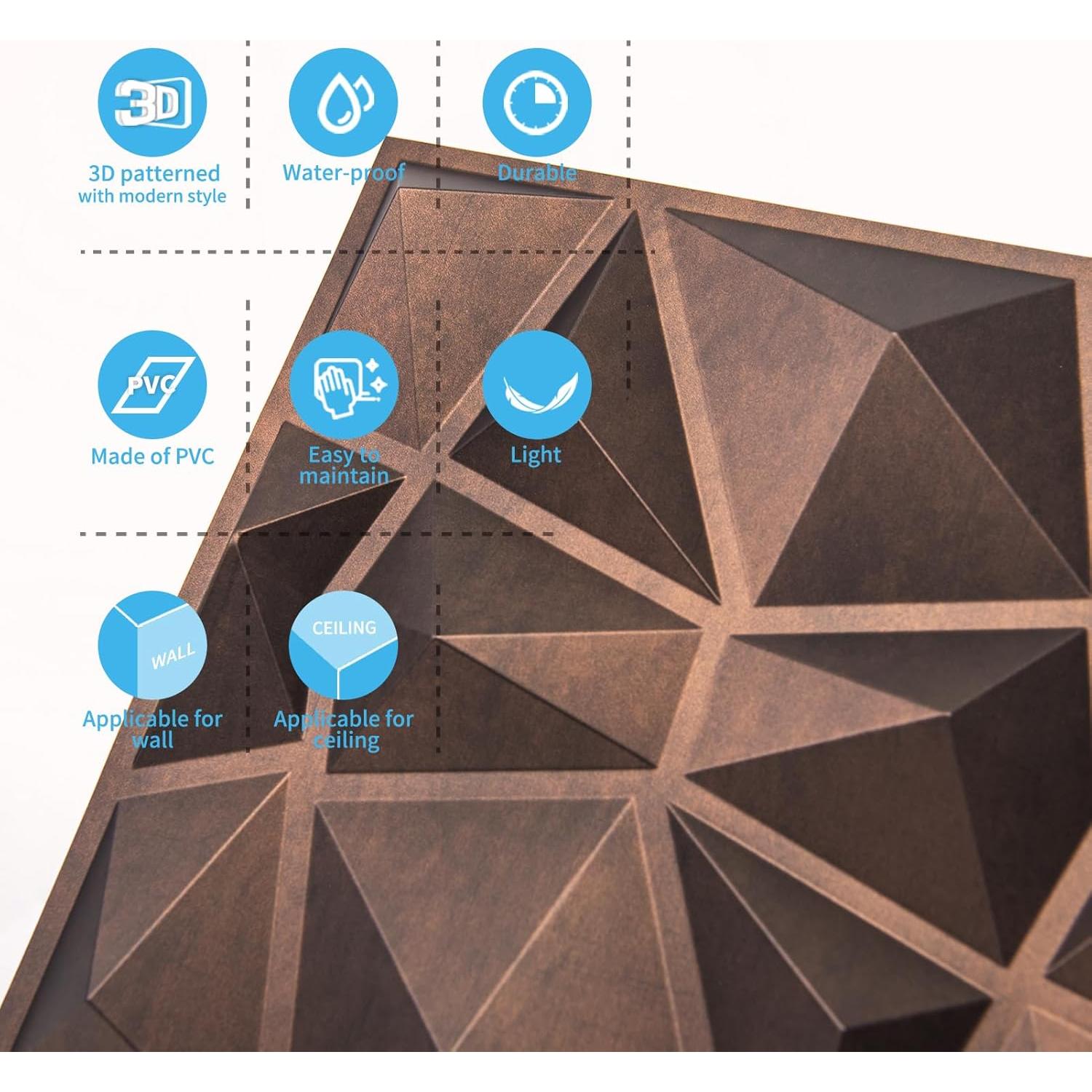 Paneles de Pared 3D Art3d Cobre Antiguo 33 Unidades 300x300mm