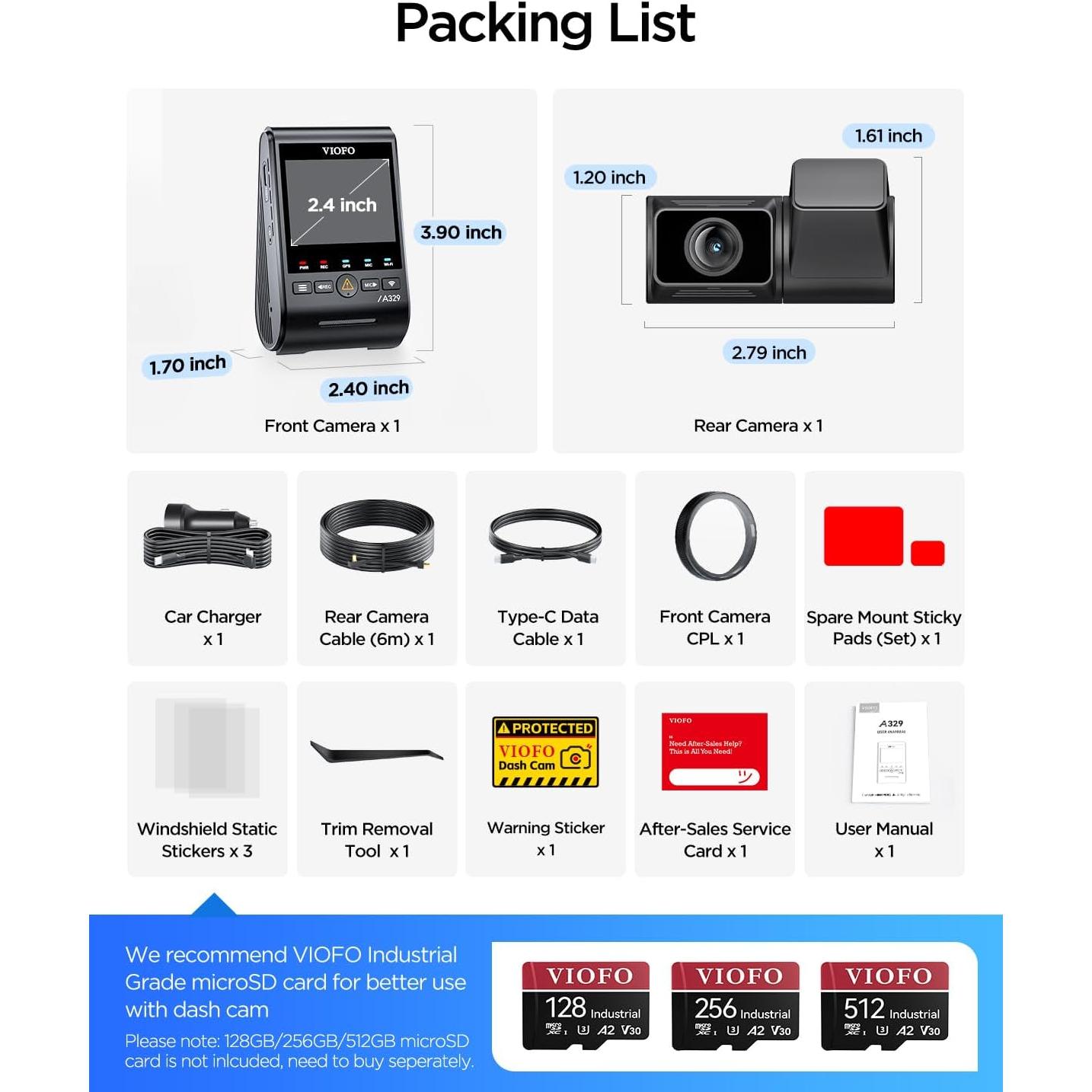 Cámara de Salpicadero VIOFO A329S 4K 60FPS Doble 2CH