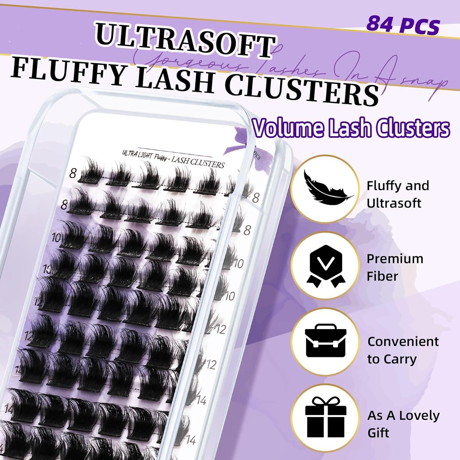 B&Qaugen Lash Clusters Individual Lashes 84 Pcs Ultralight Eyelash Clusters DIY Cluster Eyelash Extensions at Home Wispy Lash Extension Light as Feather Cluster Lashes(F05-D-8-18MIX)