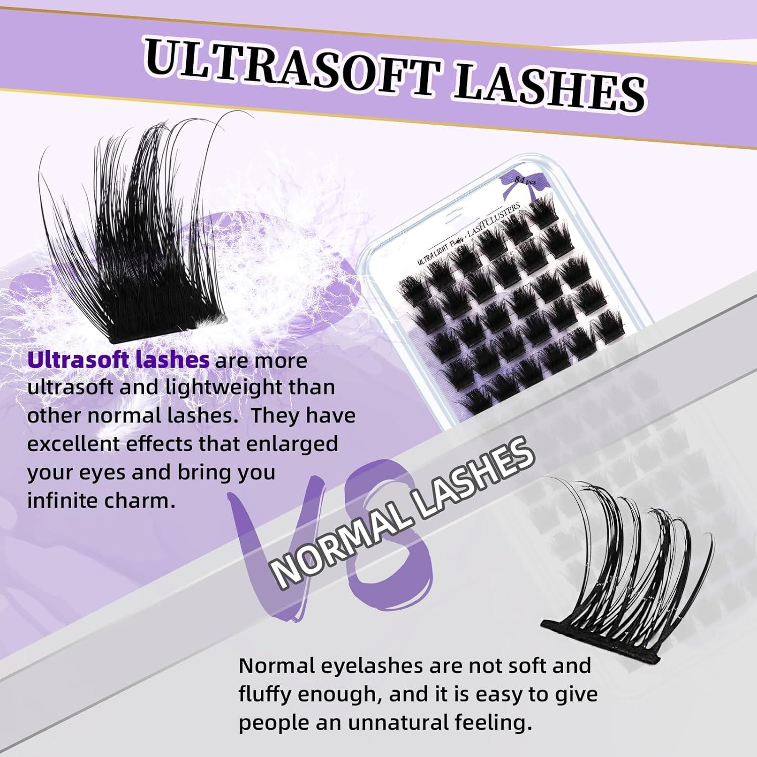 B&Qaugen Lash Clusters Individual Lashes 84 Pcs Ultralight Eyelash Clusters DIY Cluster Eyelash Extensions at Home Wispy Lash Extension Light as Feather Cluster Lashes(F05-D-8-18MIX)