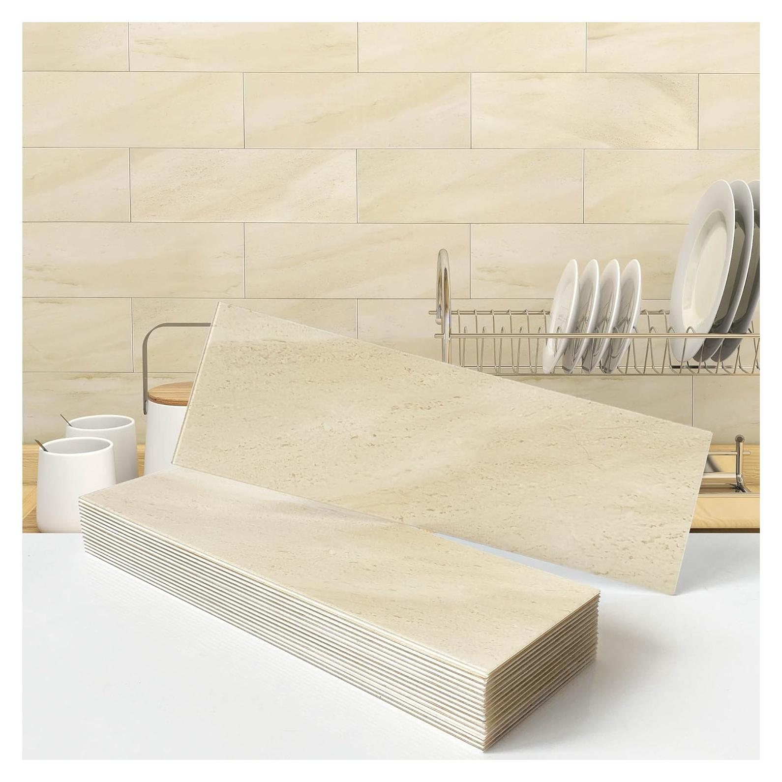 Azulejos Autoadhesivos VAOVI Beige 16 Piezas 3D 100x300mm