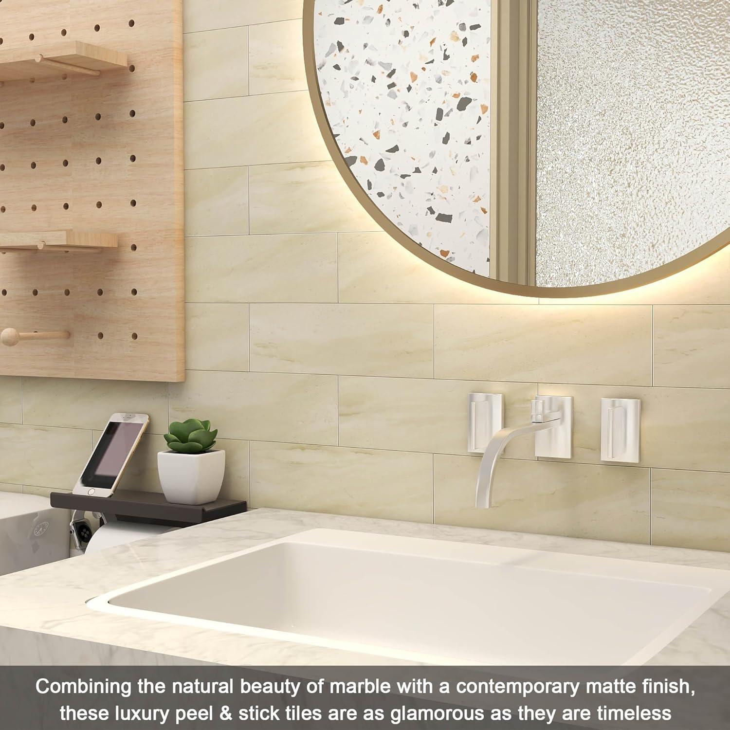 Azulejos Autoadhesivos VAOVI Beige 16 Piezas 3D 100x300mm