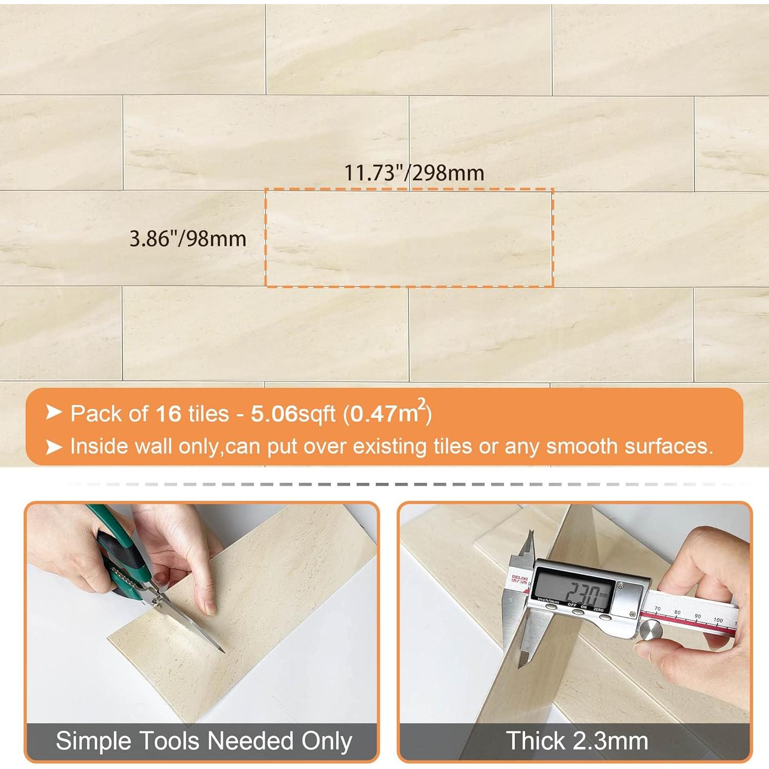 Azulejos Autoadhesivos VAOVI Beige 16 Piezas 3D 100x300mm