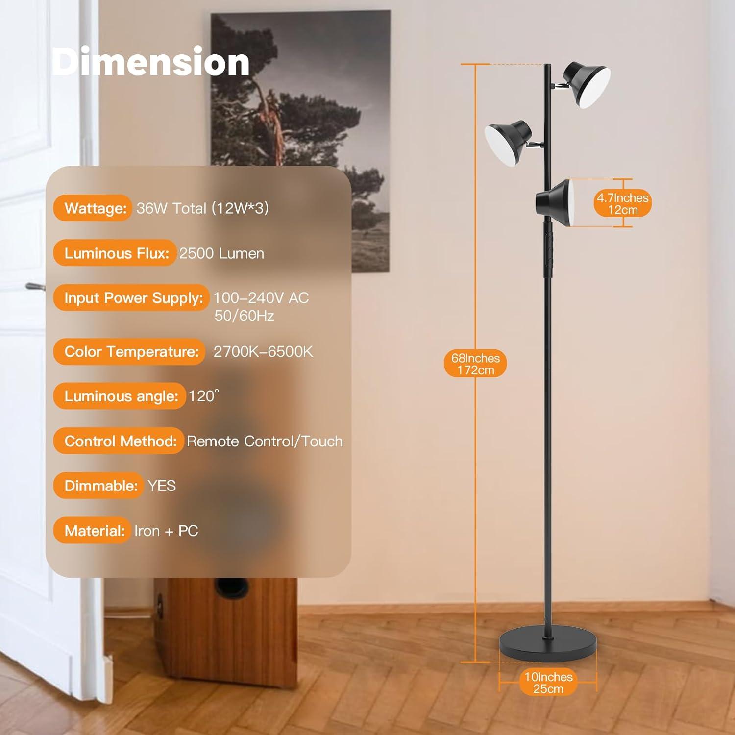 Lámpara de Pie LED SIBRILLE 36W con Control Remoto y 4 Colores