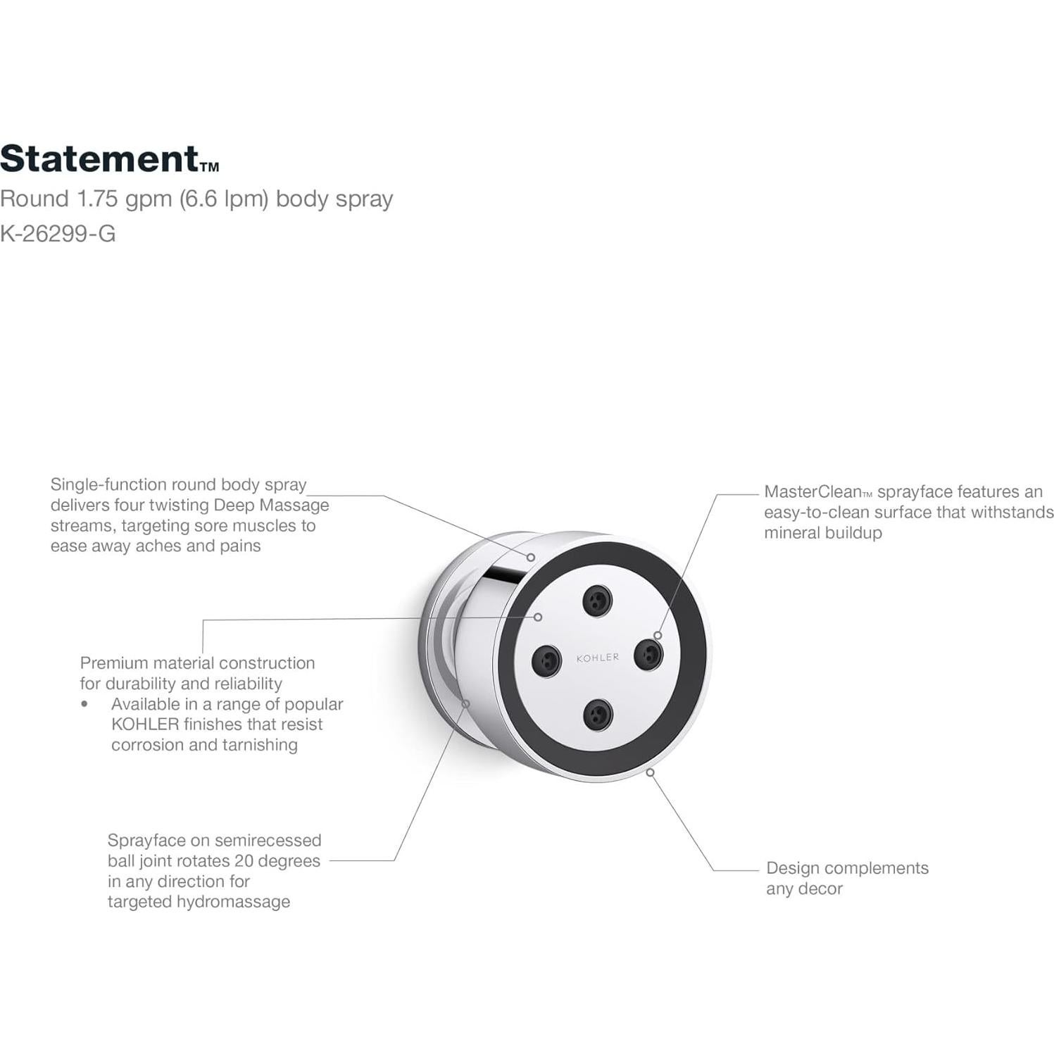 Rociador de Cuerpo KOHLER Statement Redondo 1.75 GPM Cromo