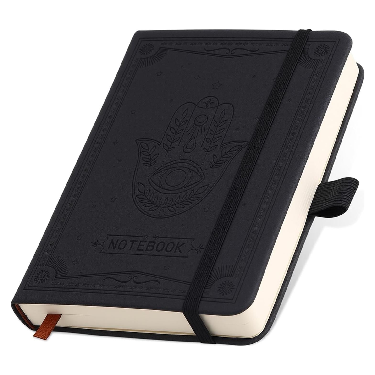 Inner Pocket Notebook Lined Journal 4X 6 Hardcover Leather 288 Page Finger Aesthetic Bound Record College Ruled Reading Diary Notepad For Women Men Travel Work School Office Writing -Black