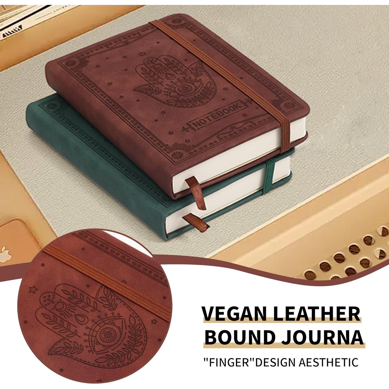 Inner Pocket Notebook Lined Journal 4X 6 Hardcover Leather 288 Page Finger Aesthetic Bound Record College Ruled Reading Diary Notepad For Women Men Travel Work School Office Writing -Black