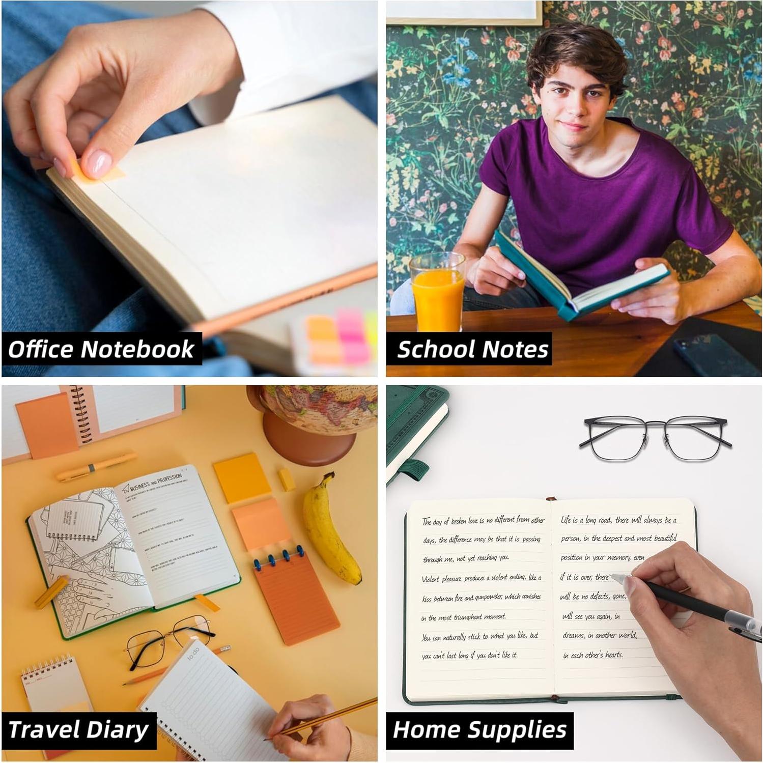 Inner Pocket Notebook Lined Journal 4X 6 Hardcover Leather 288 Page Finger Aesthetic Bound Record College Ruled Reading Diary Notepad For Women Men Travel Work School Office Writing -Black