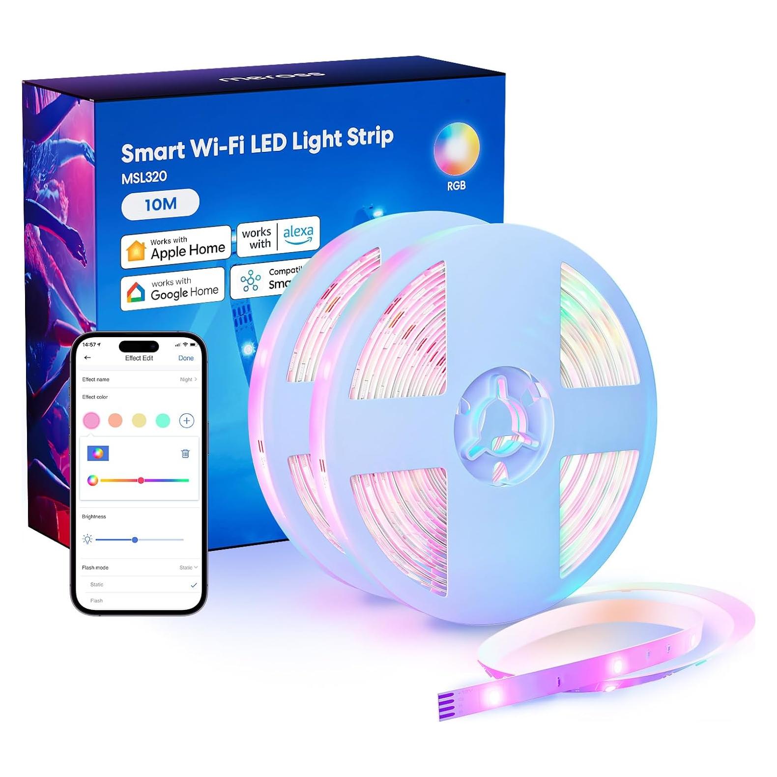 Tira LED inteligente Meross 10m RGB WiFi control voz