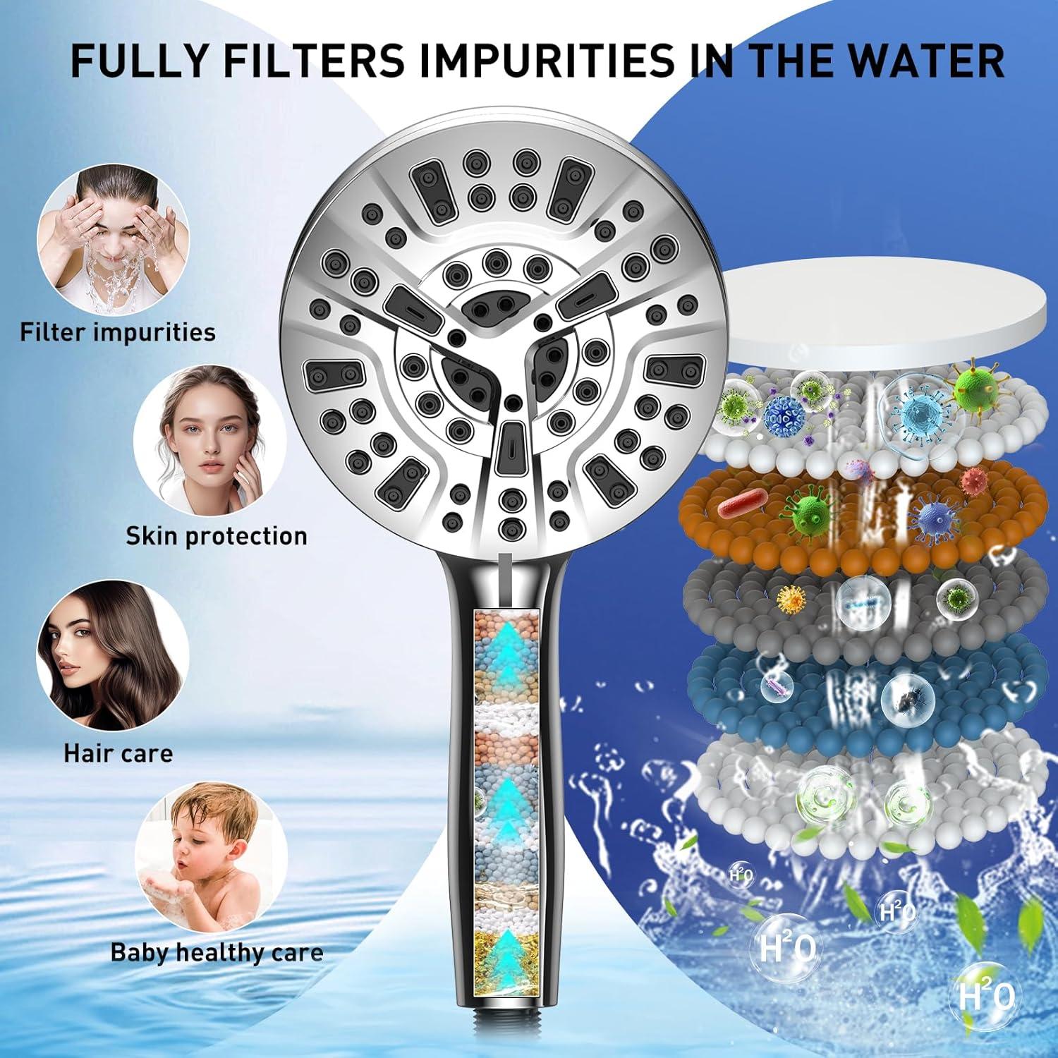 Cabezal de Ducha Filtrada Besititli 10 Modos Alta Presión Cromo