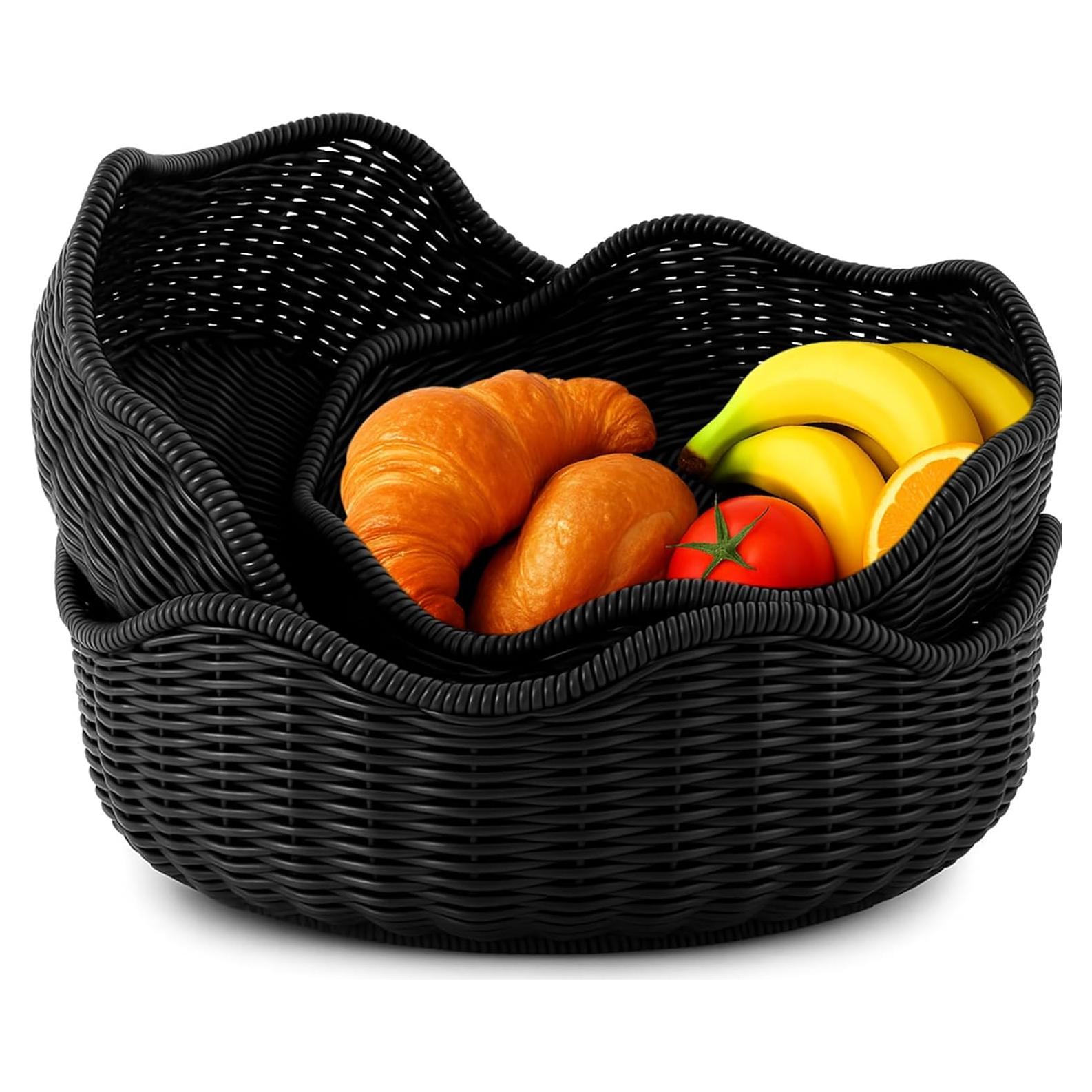 Cestas de Pan de Mimbre SiliFine - 3 Piezas, Negro, 29-22 cm