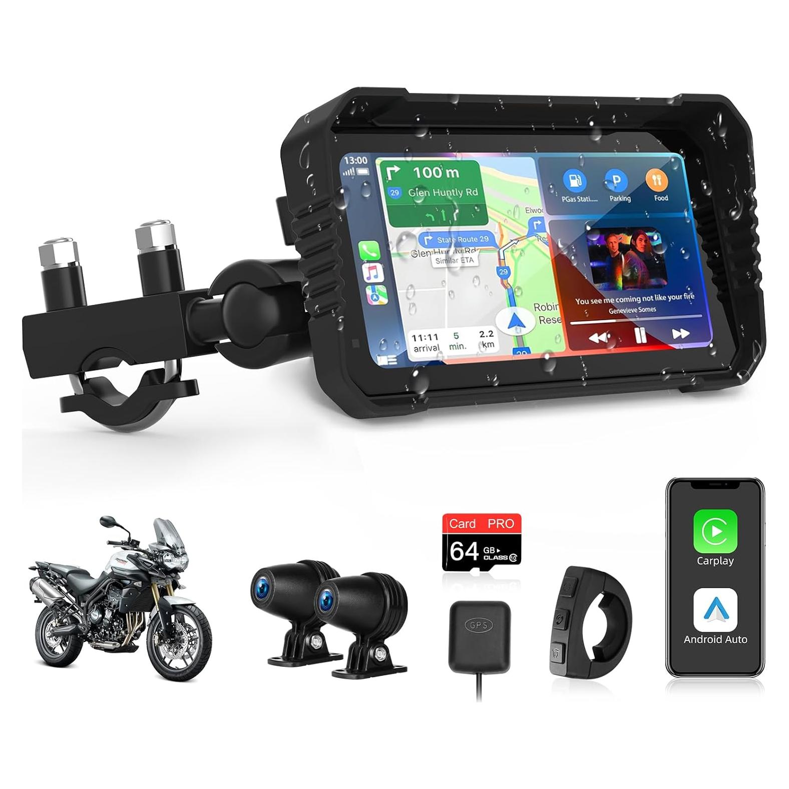 Pantalla de motocicleta Jelkuz 6.25" CarPlay 4K GPS Dual Cámara