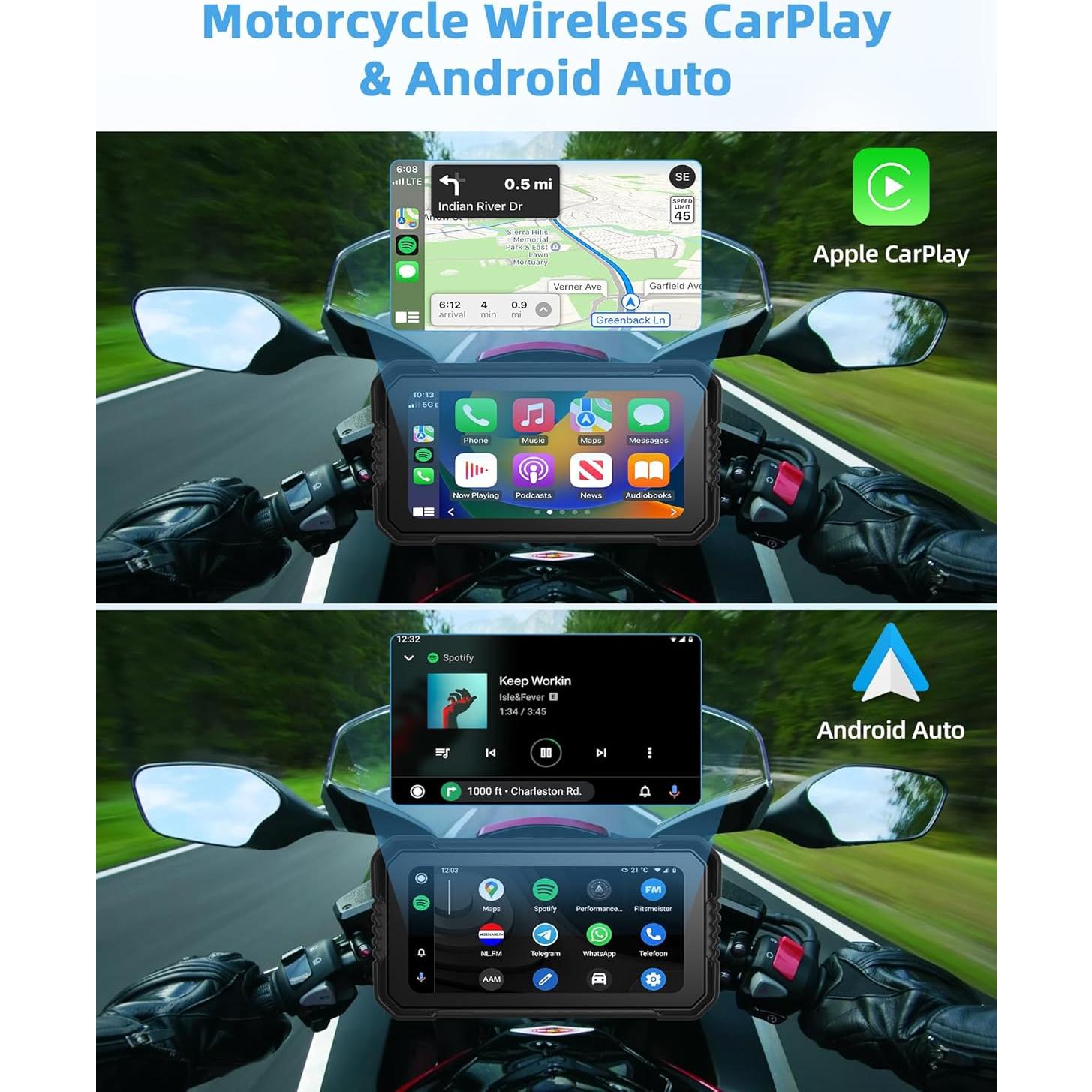 Pantalla de motocicleta Jelkuz 6.25" CarPlay 4K GPS Dual Cámara