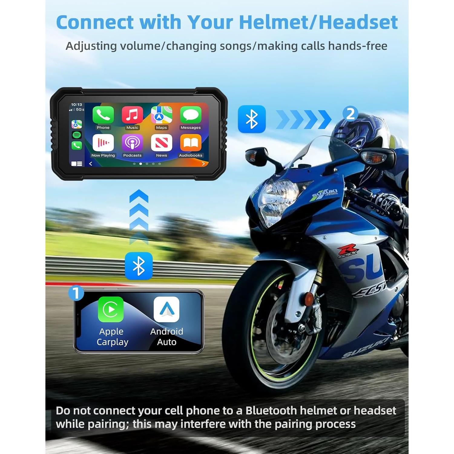 Pantalla de motocicleta Jelkuz 6.25" CarPlay 4K GPS Dual Cámara