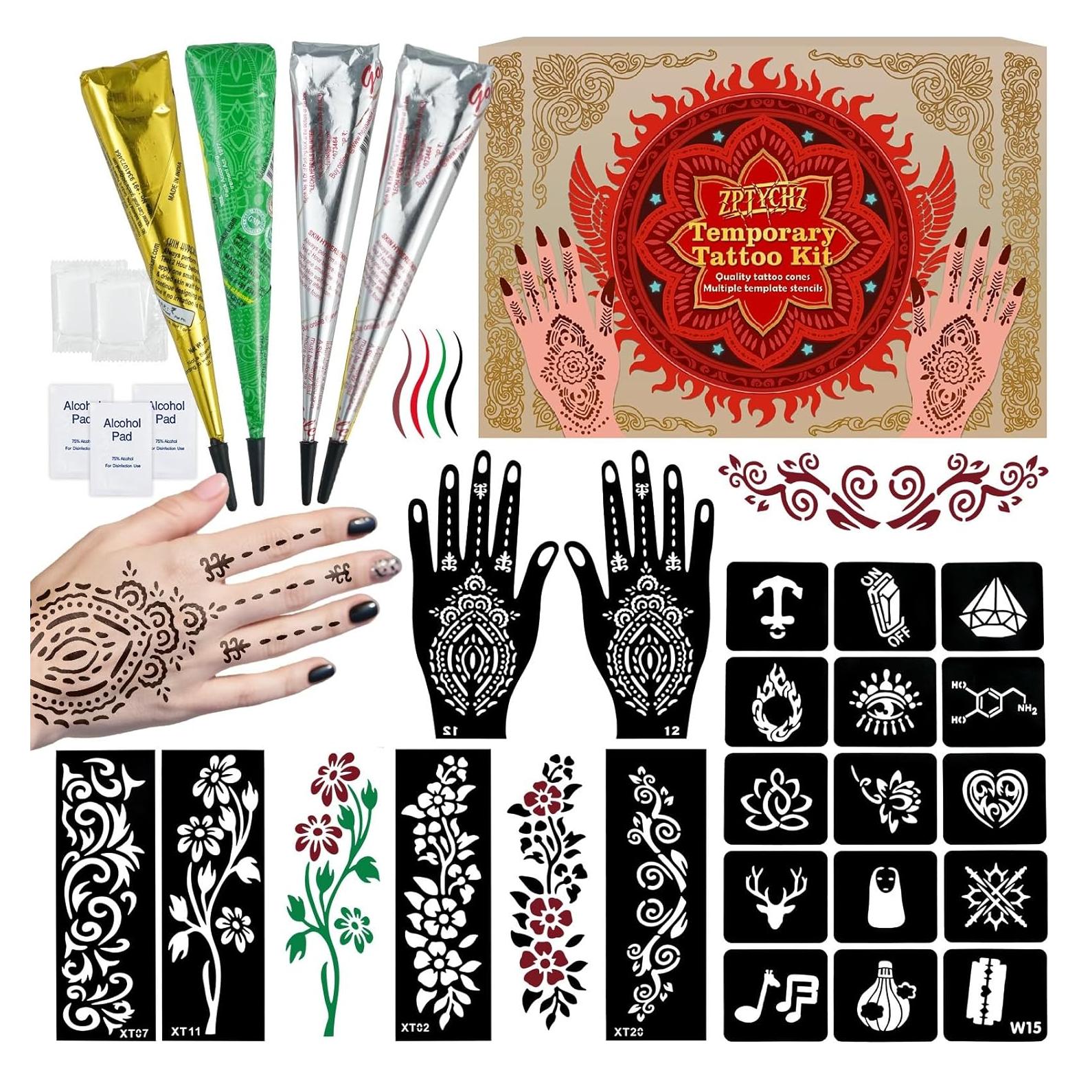 Kit de Tatuajes Temporales ZPTYCHZ - 4 Piezas, Tinta Segura