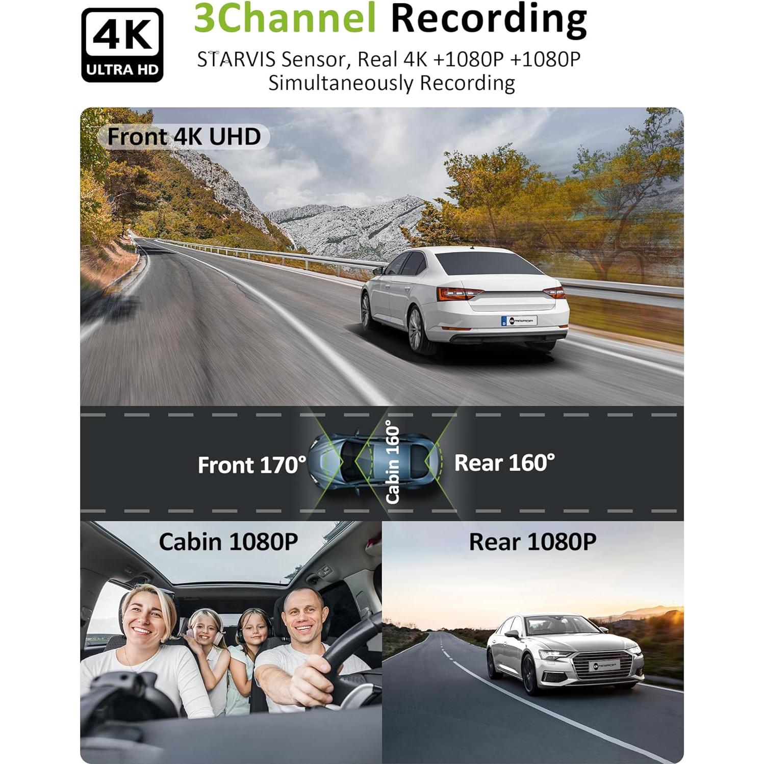 Cámara Dash 4K GMAIPOP F800 3 Canales WiFi 5GHz 64GB