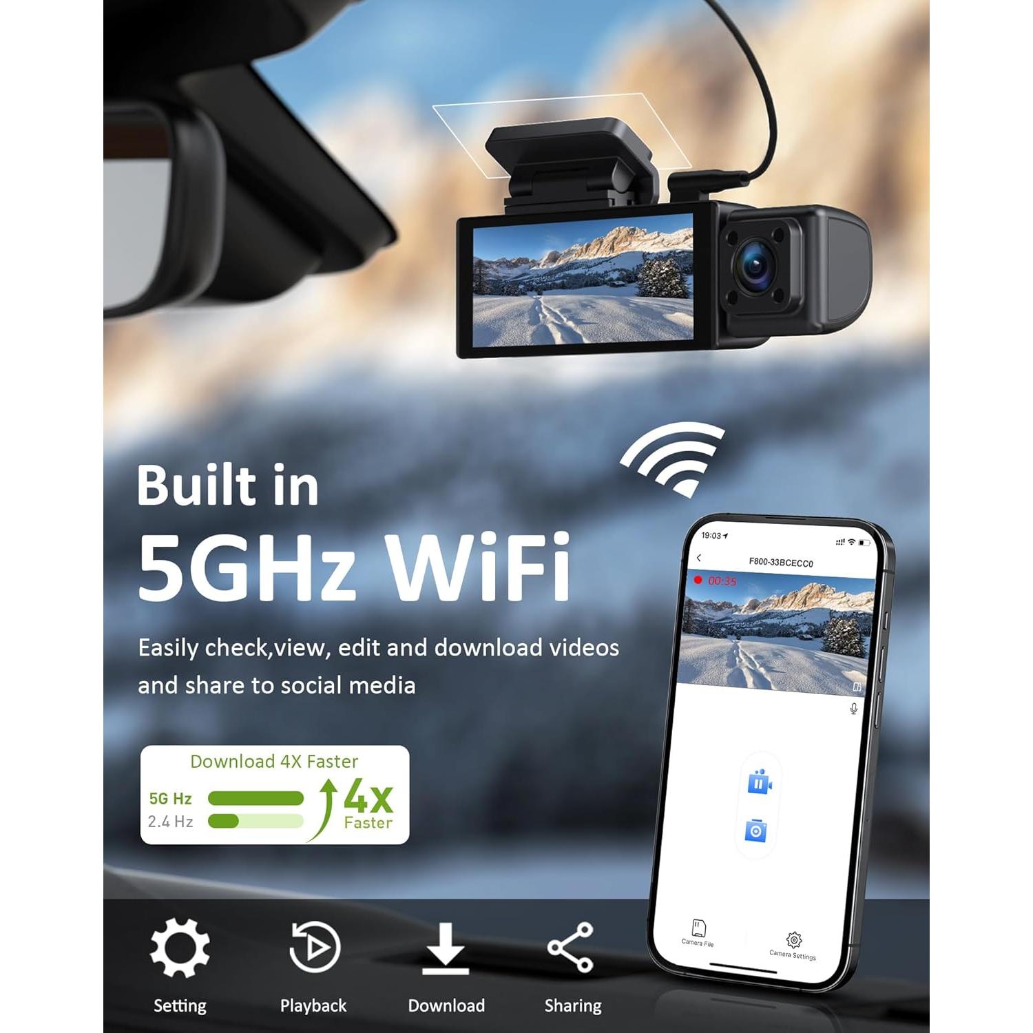 Cámara Dash 4K GMAIPOP F800 3 Canales WiFi 5GHz 64GB