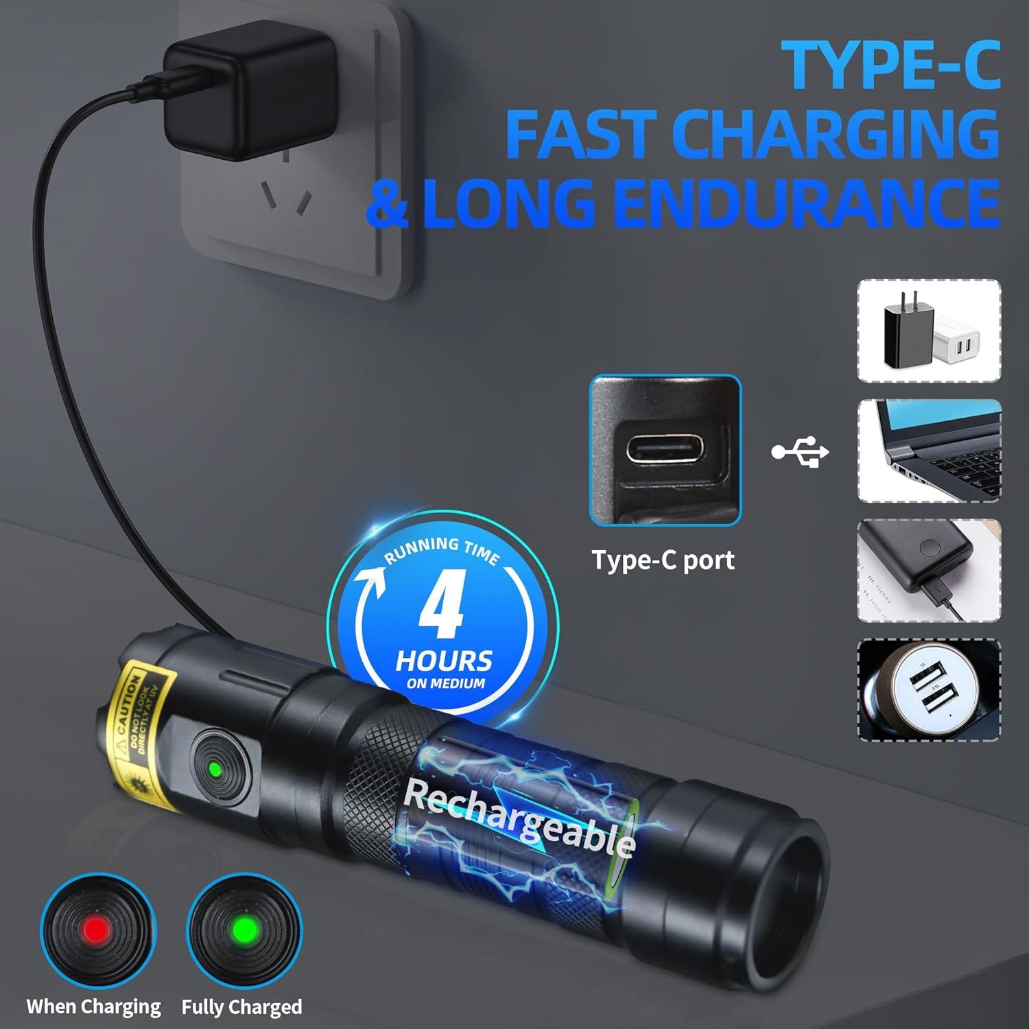 Linterna UV DARKDAWN 365nm Recargable USB-C 20W Mini