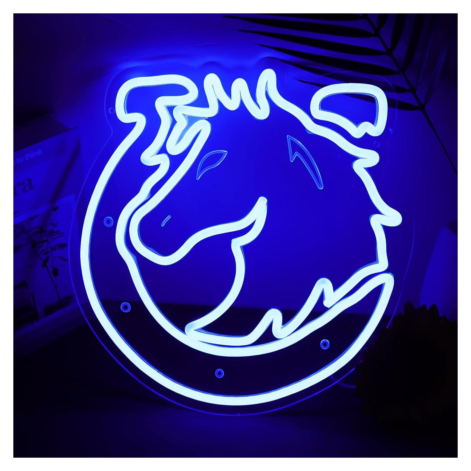 Letrero de Neón LED KODGGHK Caballo de Herradura Azul 30x32cm
