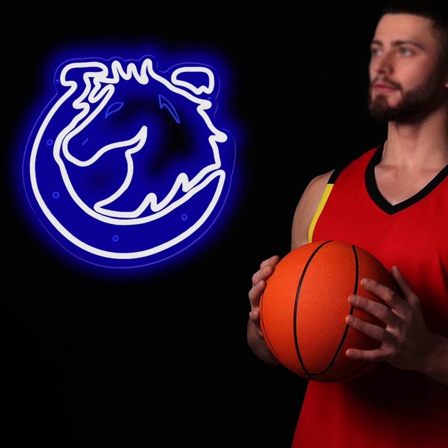 Letrero de Neón LED KODGGHK Caballo de Herradura Azul 30x32cm