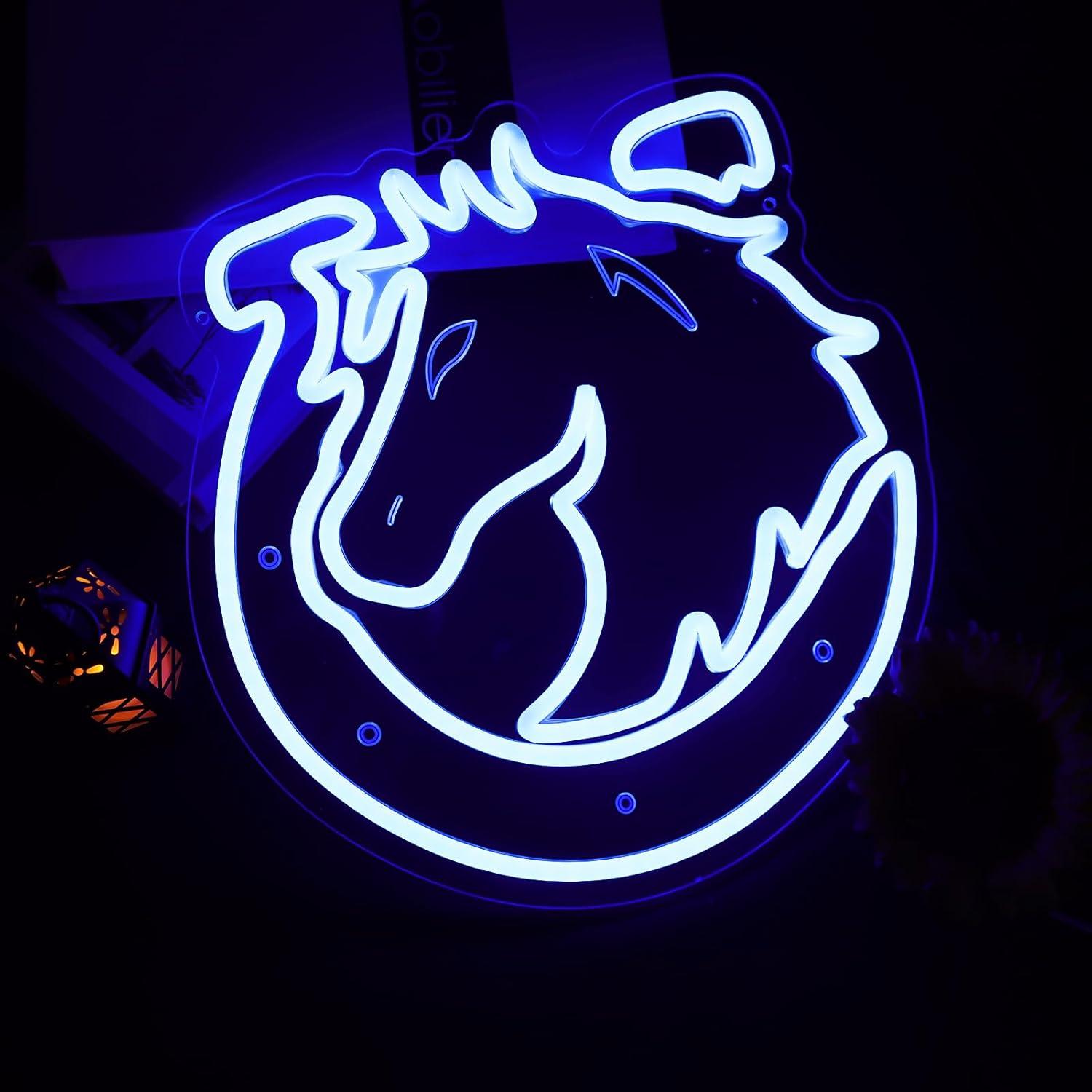 Letrero de Neón LED KODGGHK Caballo de Herradura Azul 30x32cm