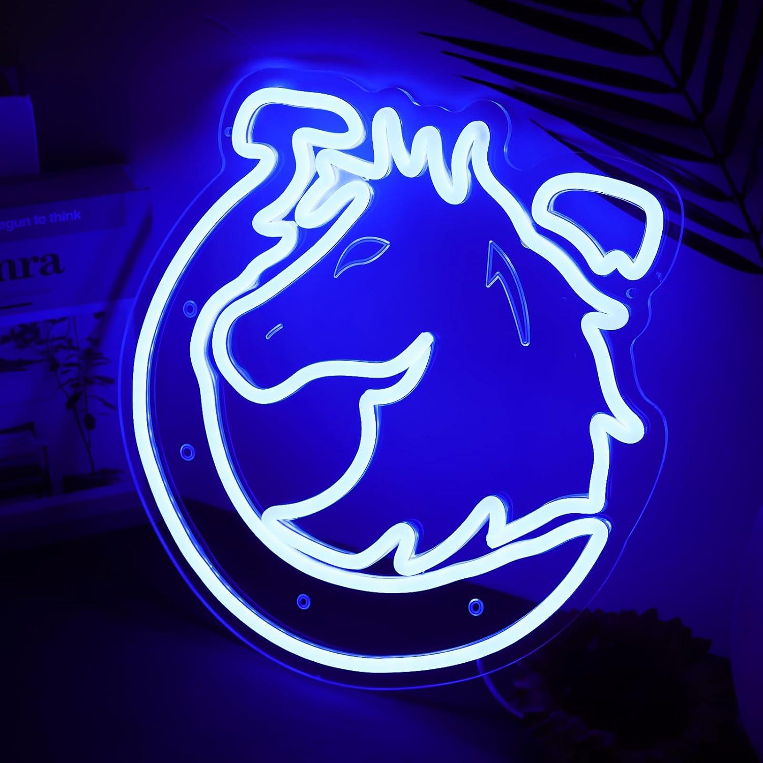 Letrero de Neón LED KODGGHK Caballo de Herradura Azul 30x32cm