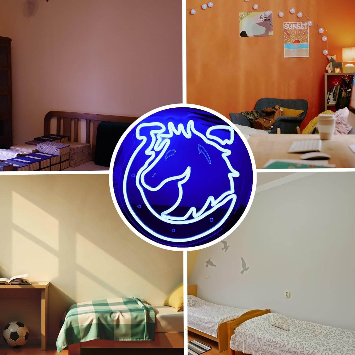 Letrero de Neón LED KODGGHK Caballo de Herradura Azul 30x32cm