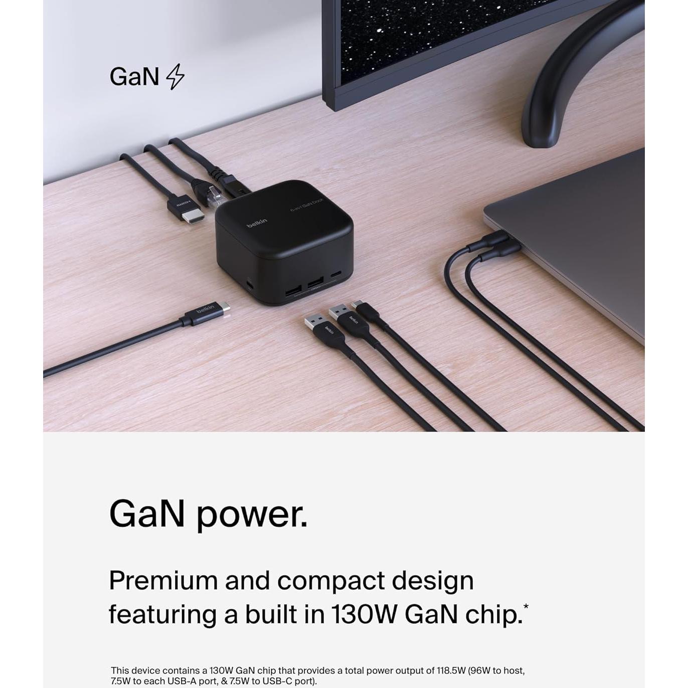 Dock Belkin USB-C 6-en-1 GaN 130W HDMI 4K y Ethernet