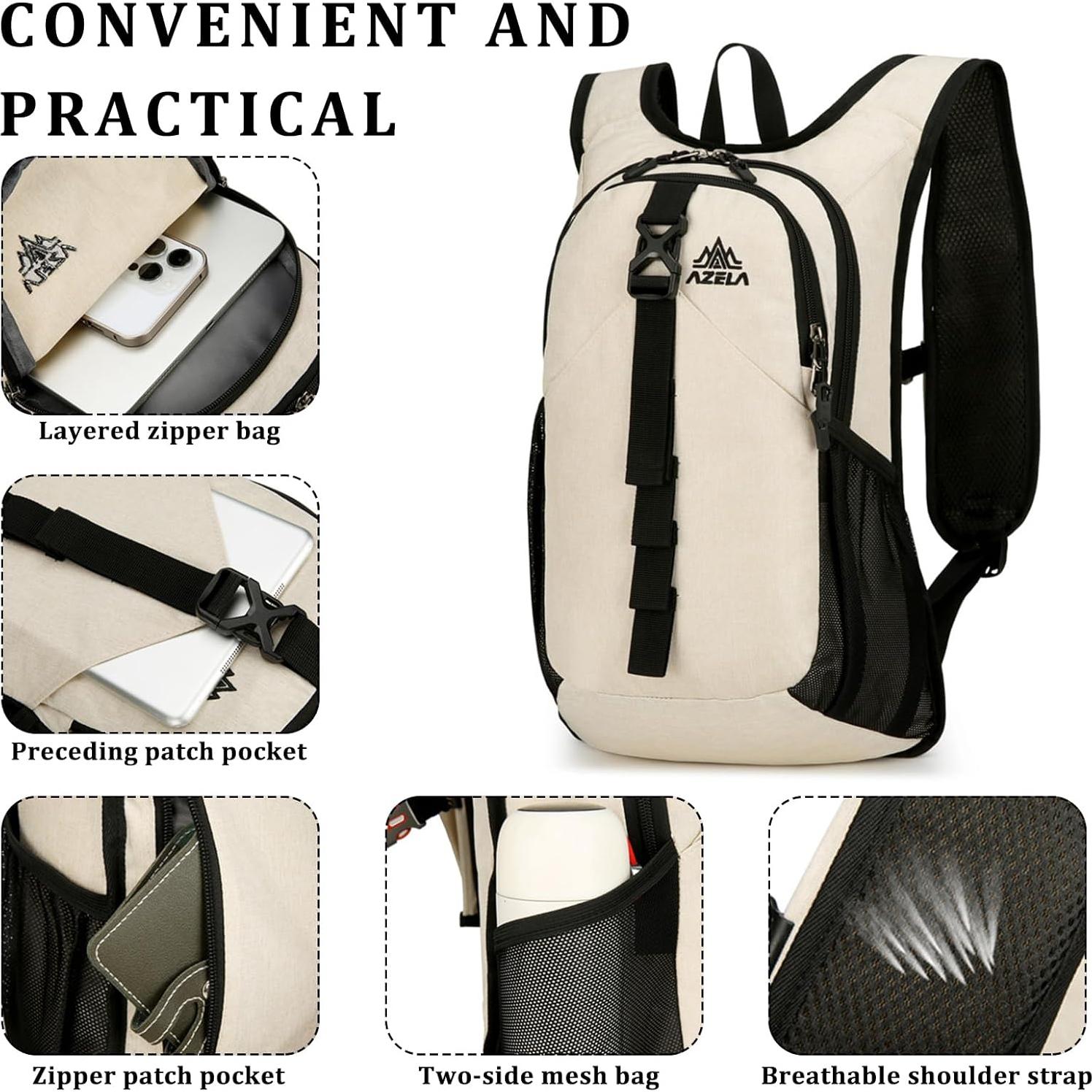 Mochila Plegable Ultraligera 15L Beige para Senderismo y Camping