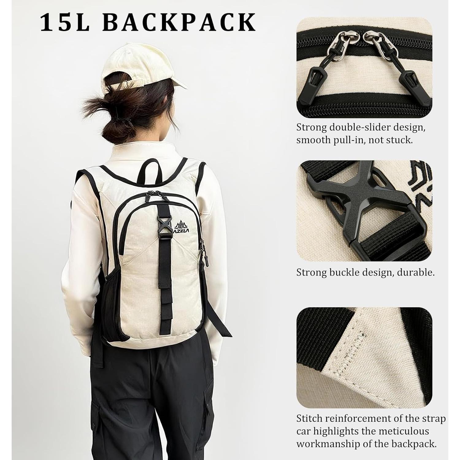 Mochila Plegable Ultraligera 15L Beige para Senderismo y Camping