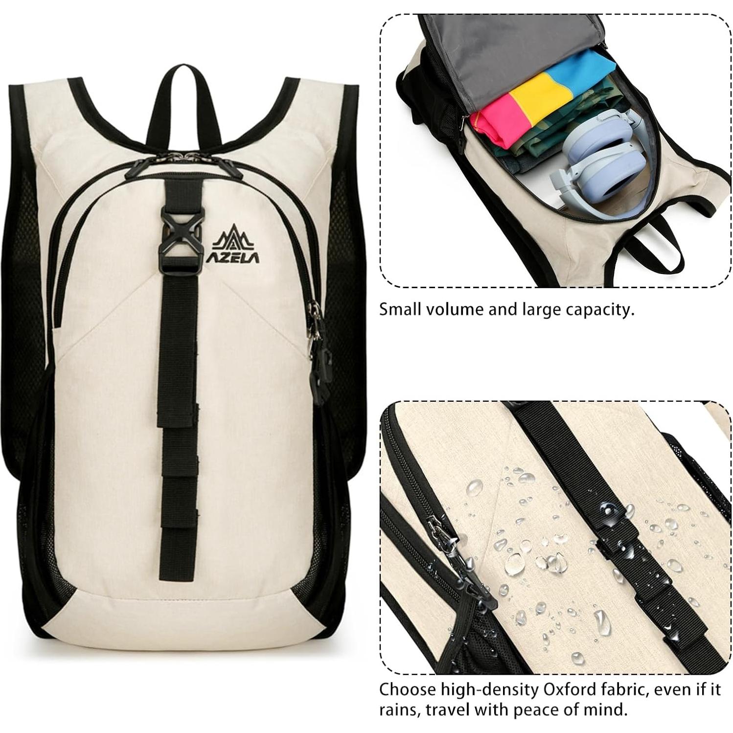 Mochila Plegable Ultraligera 15L Beige para Senderismo y Camping