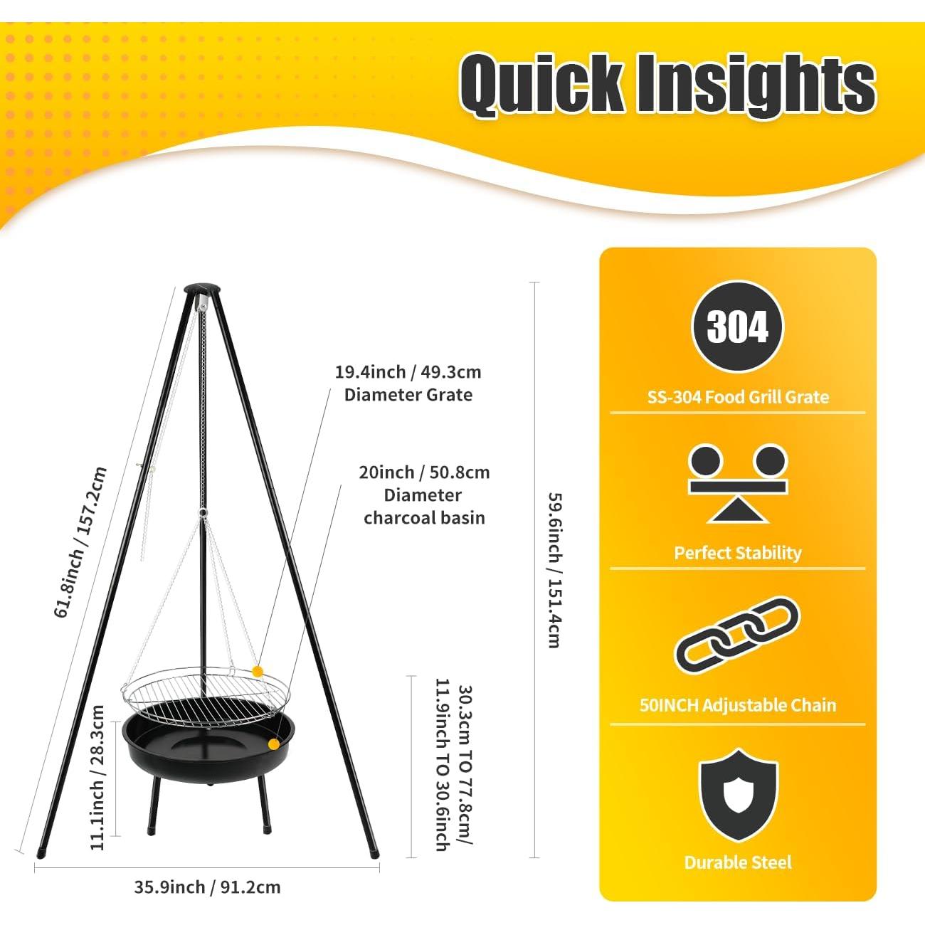 Parrilla de trípode ajustable gzcmxh para acampar - 2.99 kg