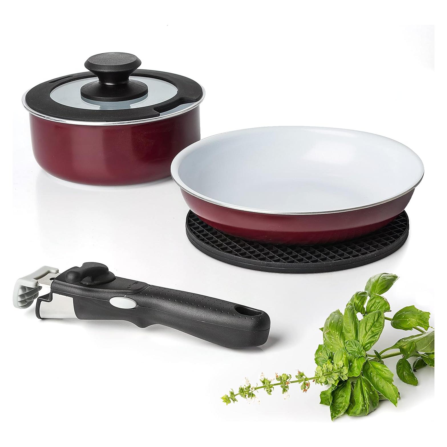 Juego de Ollas y Sartenes Antiadherentes Moss & Stone 5 Pcs