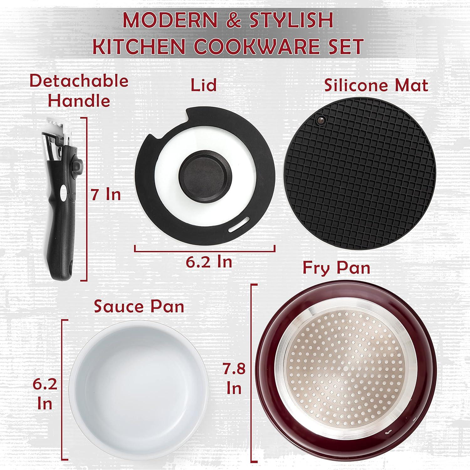 Juego de Ollas y Sartenes Antiadherentes Moss & Stone 5 Pcs