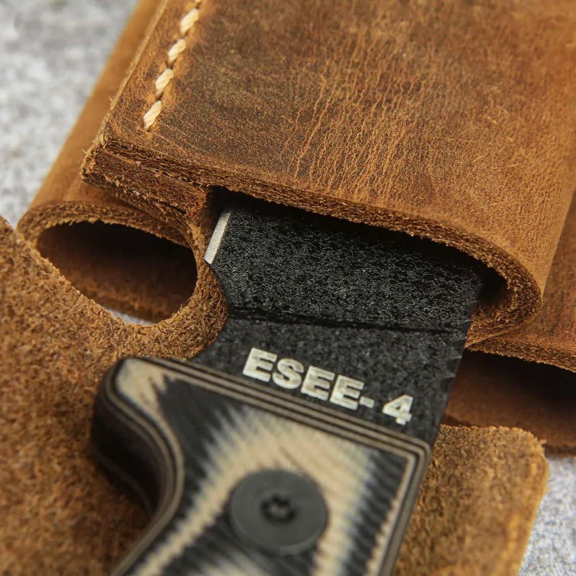 Funda de cuero ESEE 4 hecha a mano vertical resistente
