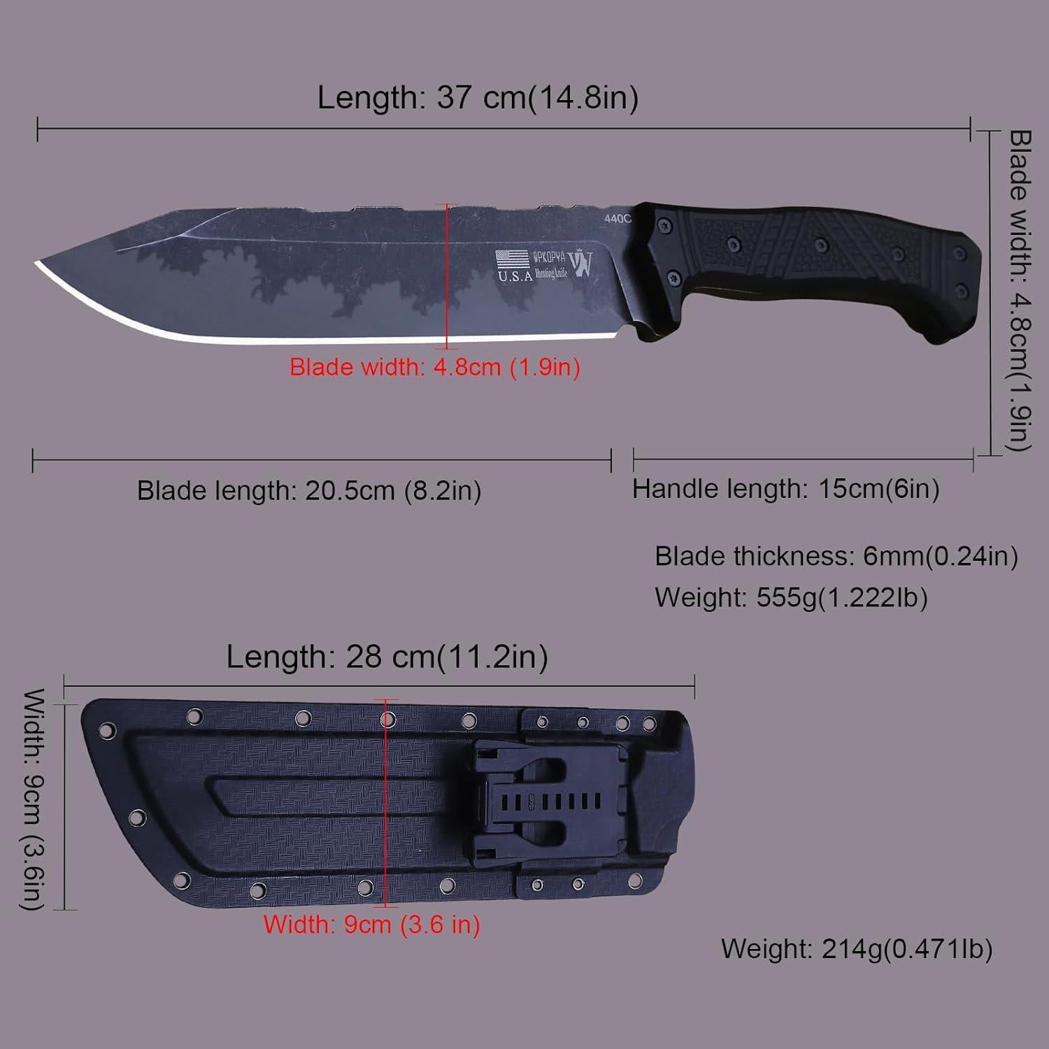 Cuchillo de Exterior WPKOPYA 37.6cm Acero Inoxidable 440C