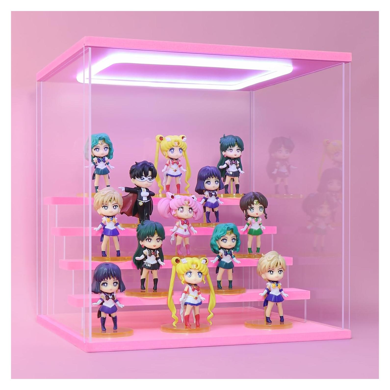 Caja de Exhibición Acrílica Rosa Naconmlet con Luz LED 5 Niveles