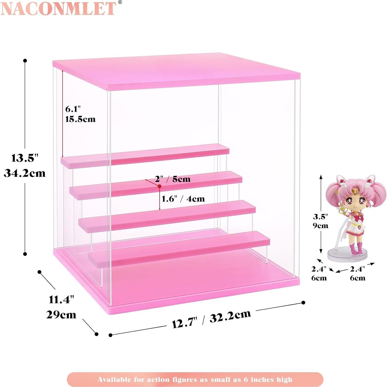 Caja de Exhibición Acrílica Rosa Naconmlet con Luz LED 5 Niveles