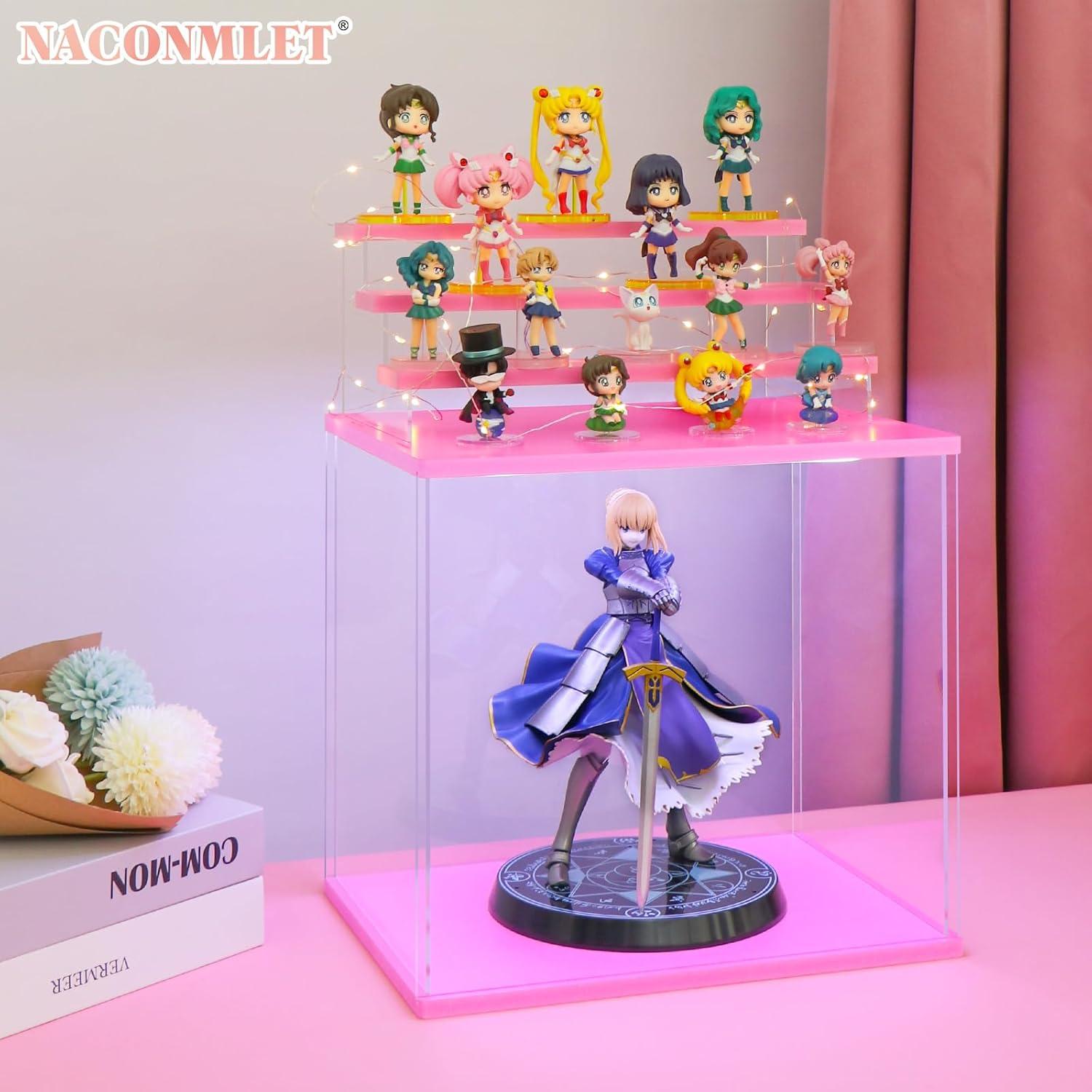 Caja de Exhibición Acrílica Rosa Naconmlet con Luz LED 5 Niveles