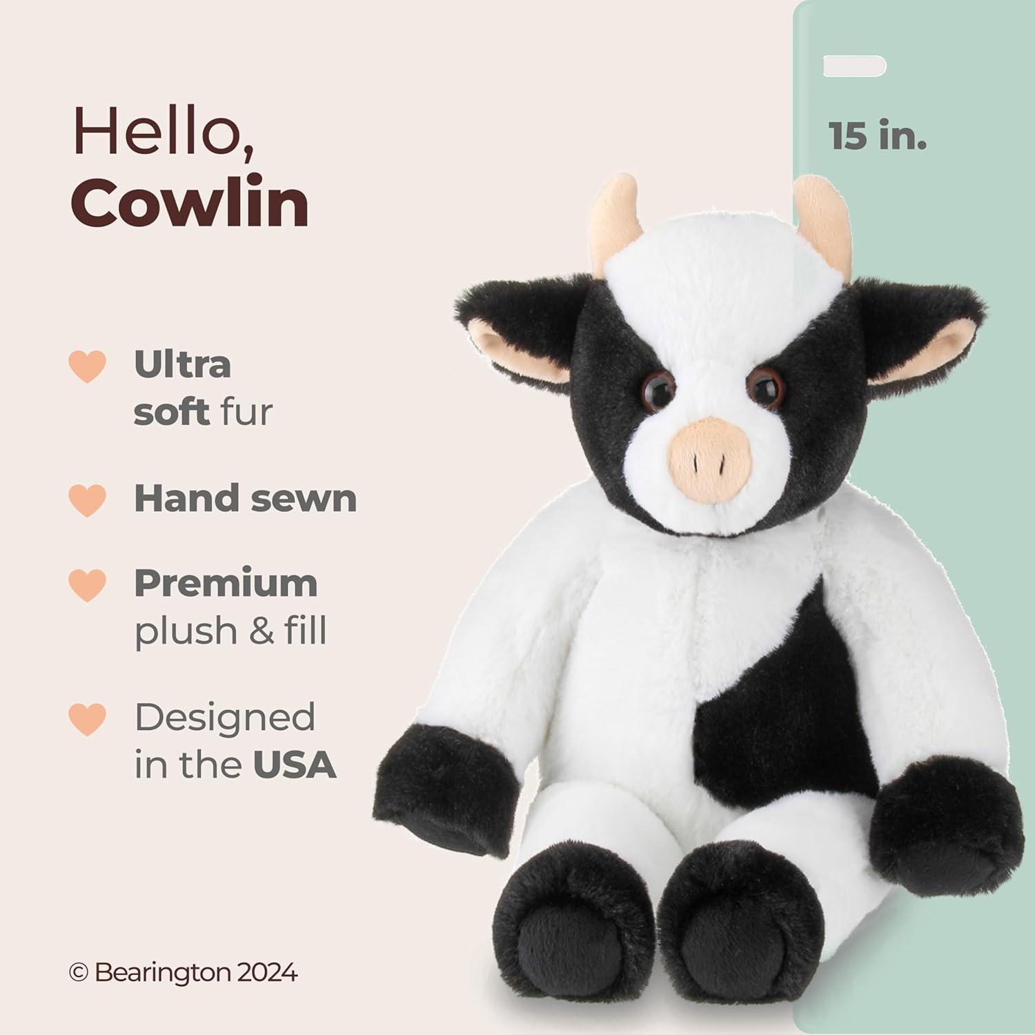 Peluches Bearington Cowlin Vaca 38 cm Negro y Blanco