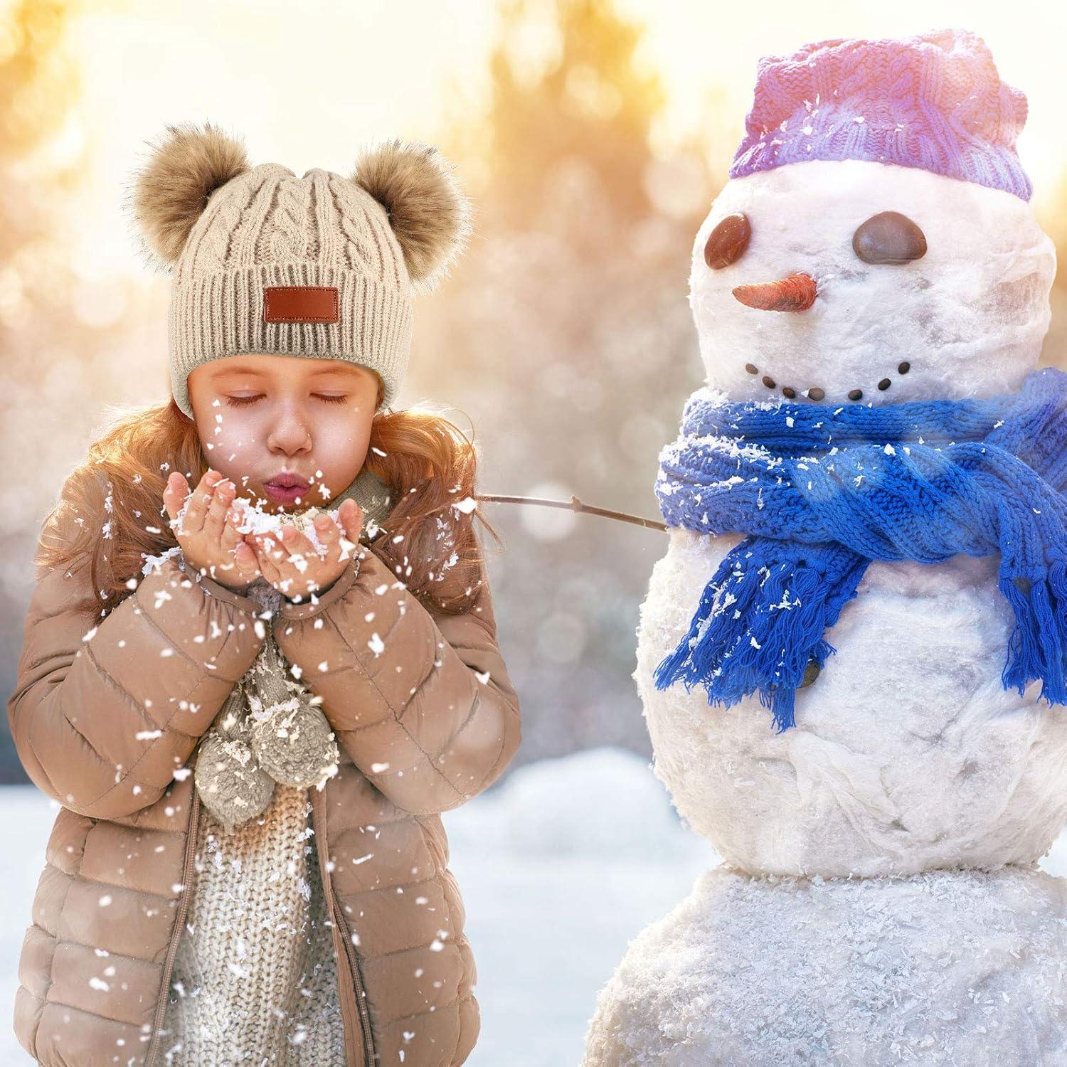Gorras de Invierno para Niños Geyoga - 3 Piezas con Pompones