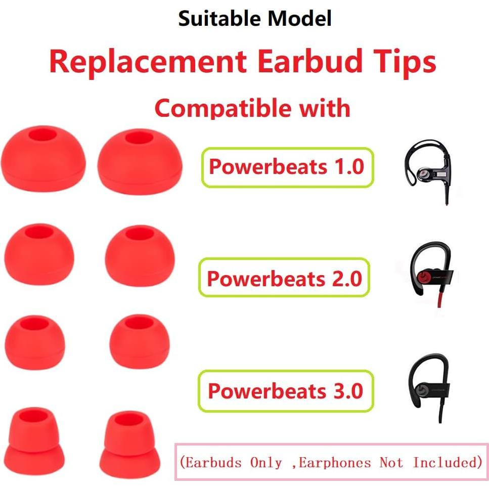 Replacement Earbud Tips Silicone Earbuds Set Compatible with Beats Dr. Dre Powerbeats 1.0, Powerbeats 2, Powerbeats 3 Wireless in-Ear Earphones (4 Pairs/Dark Red)