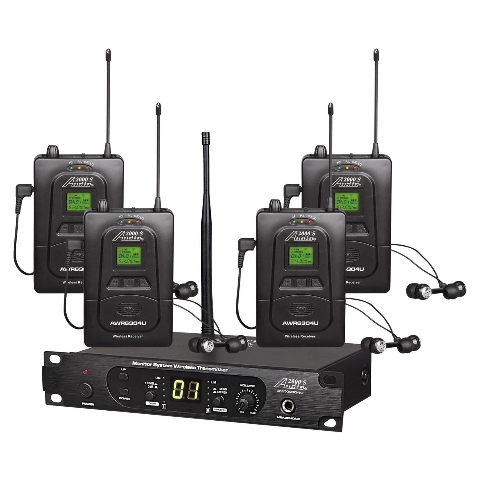 Sistema de Monitoreo In-Ear Audio2000'S AWM6306U 4 Receptores