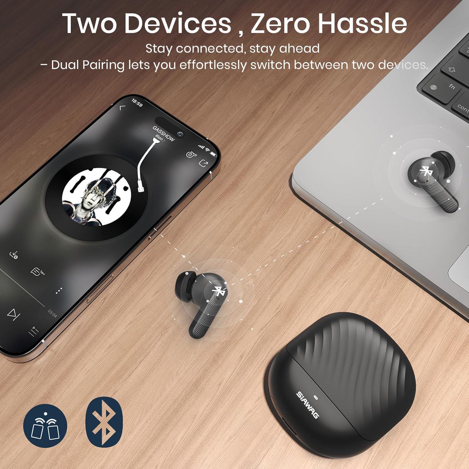 Auriculares Inalámbricos SIAWAG BTW73001 Bluetooth 5.4 100H ANC