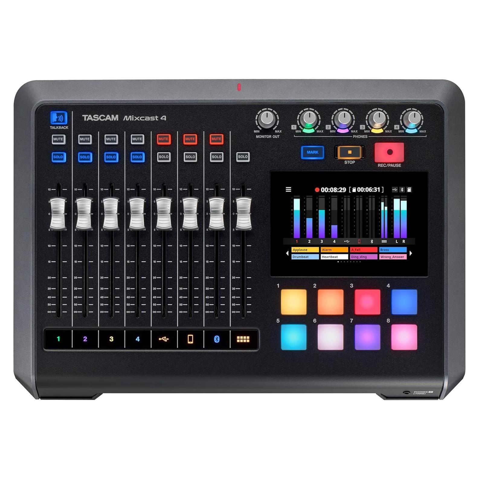 TASCAM Mixcast 4 Mezclador de Podcast y Grabador USB 4 Micrófonos