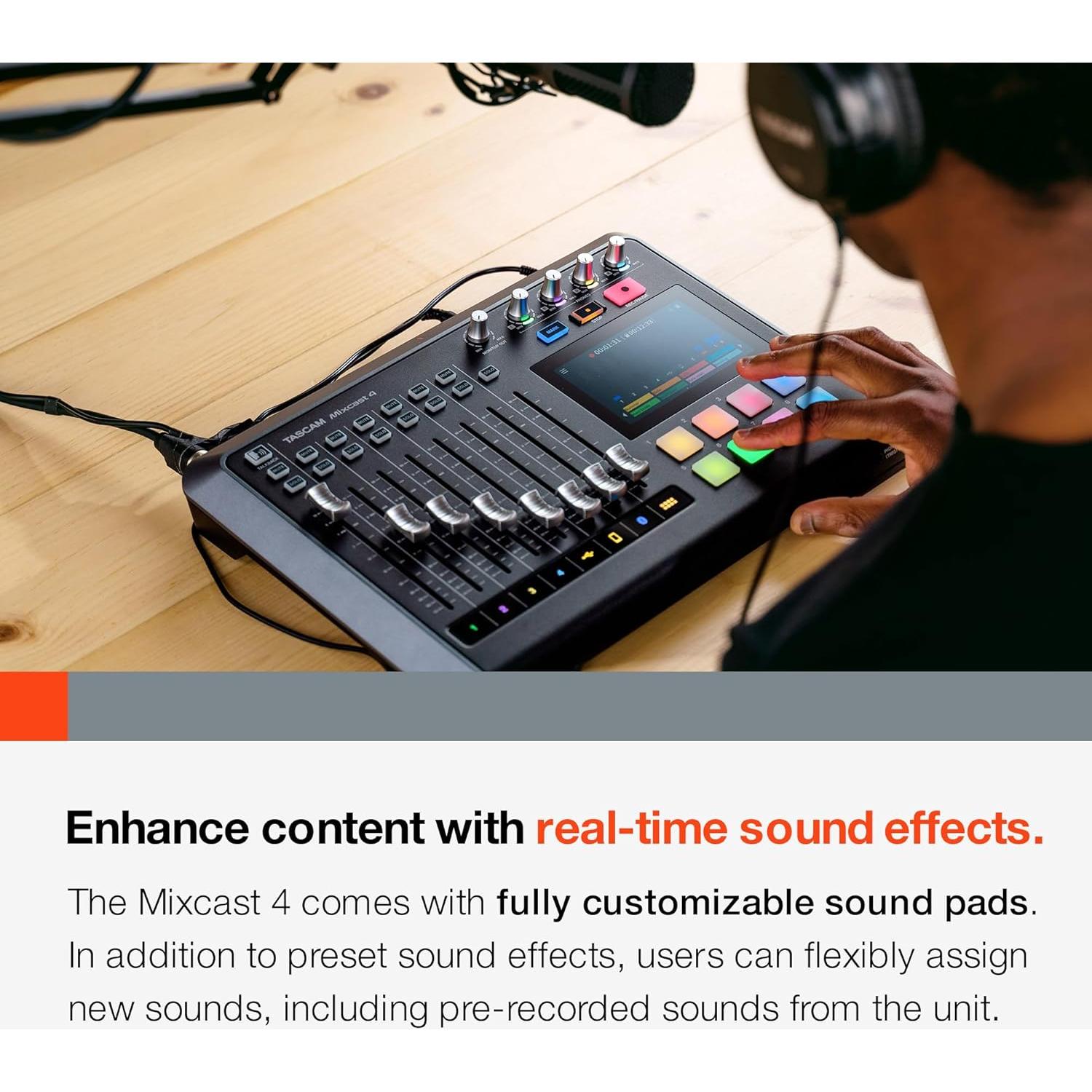 TASCAM Mixcast 4 Mezclador de Podcast y Grabador USB 4 Micrófonos